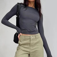 Basic Solid Crop Top Short Sleeve Crewneck