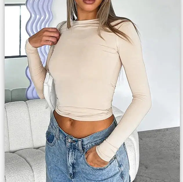 Basic Solid Crop Top Short Sleeve Crewneck