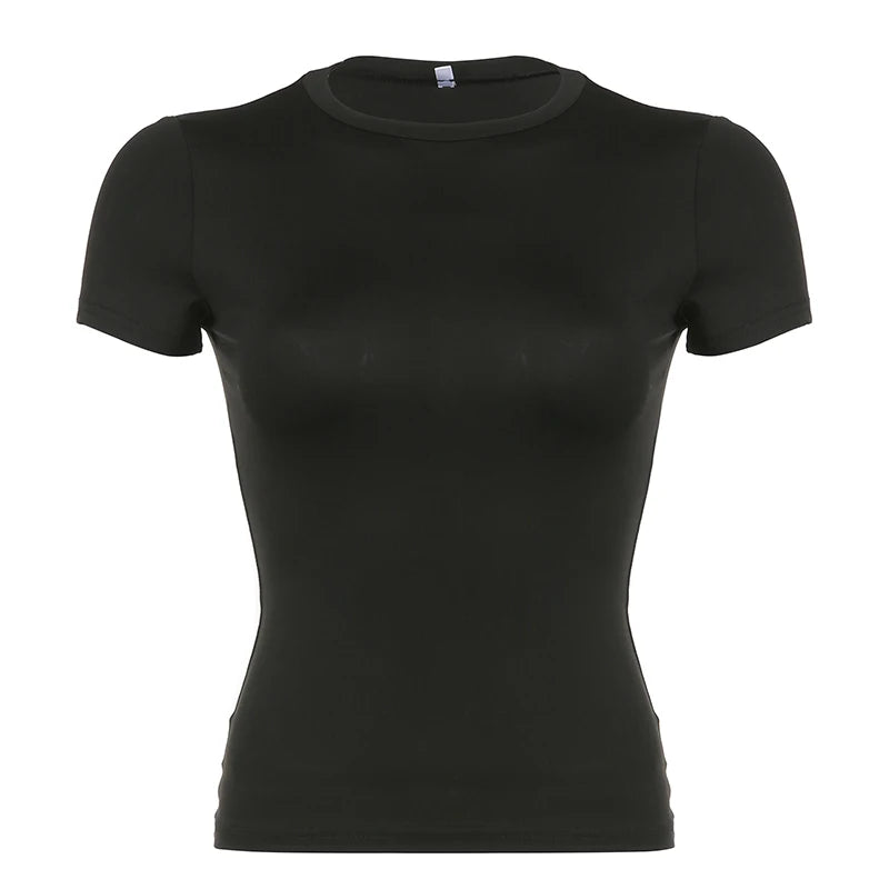 Basic Solid Crop Top Short Sleeve Crewneck
