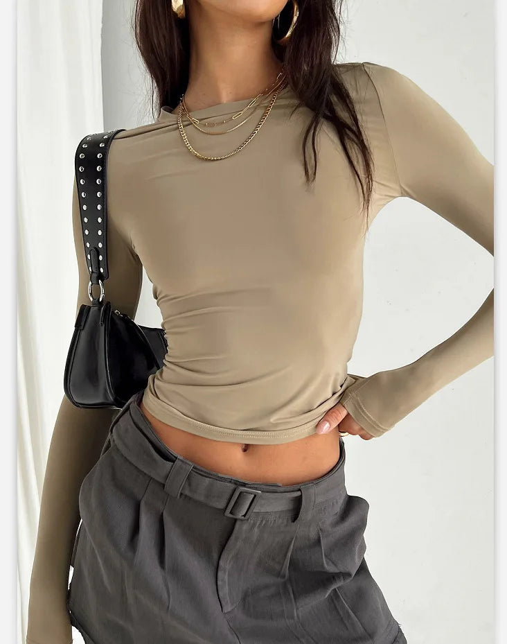 Basic Solid Crop Top Short Sleeve Crewneck