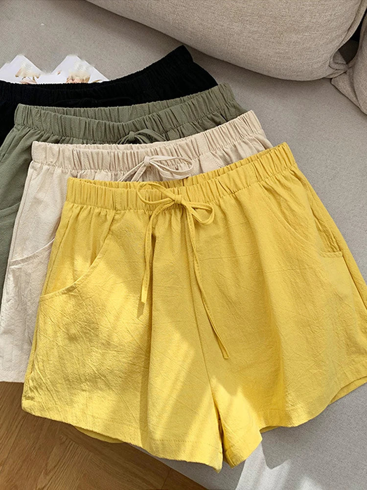 Casual Linen Shorts Women Gym Workout