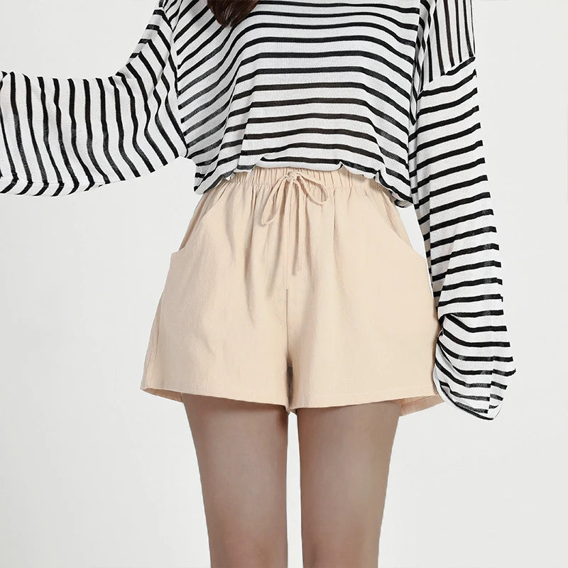 Casual Linen Shorts Women Gym Workout